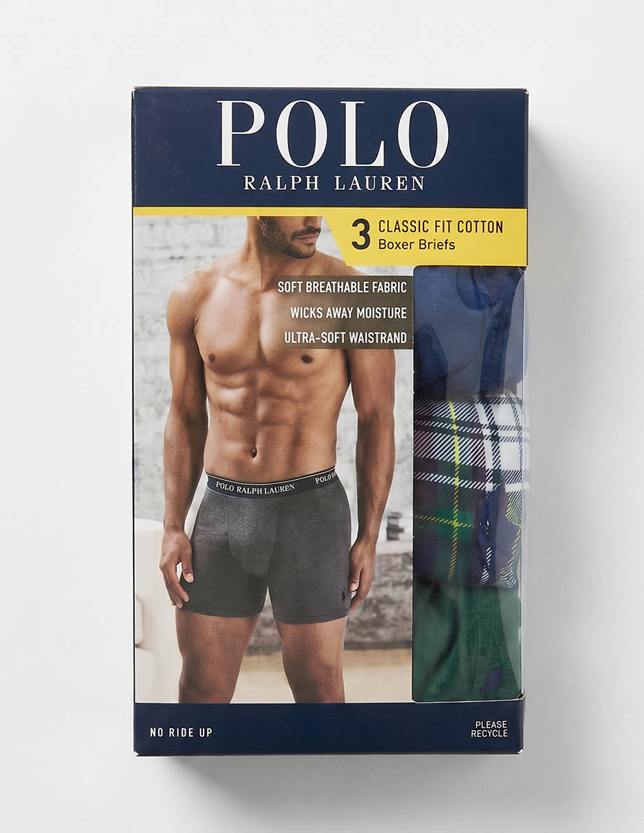 Bóxer brief polo rl de algodón para hombre 3 piezas